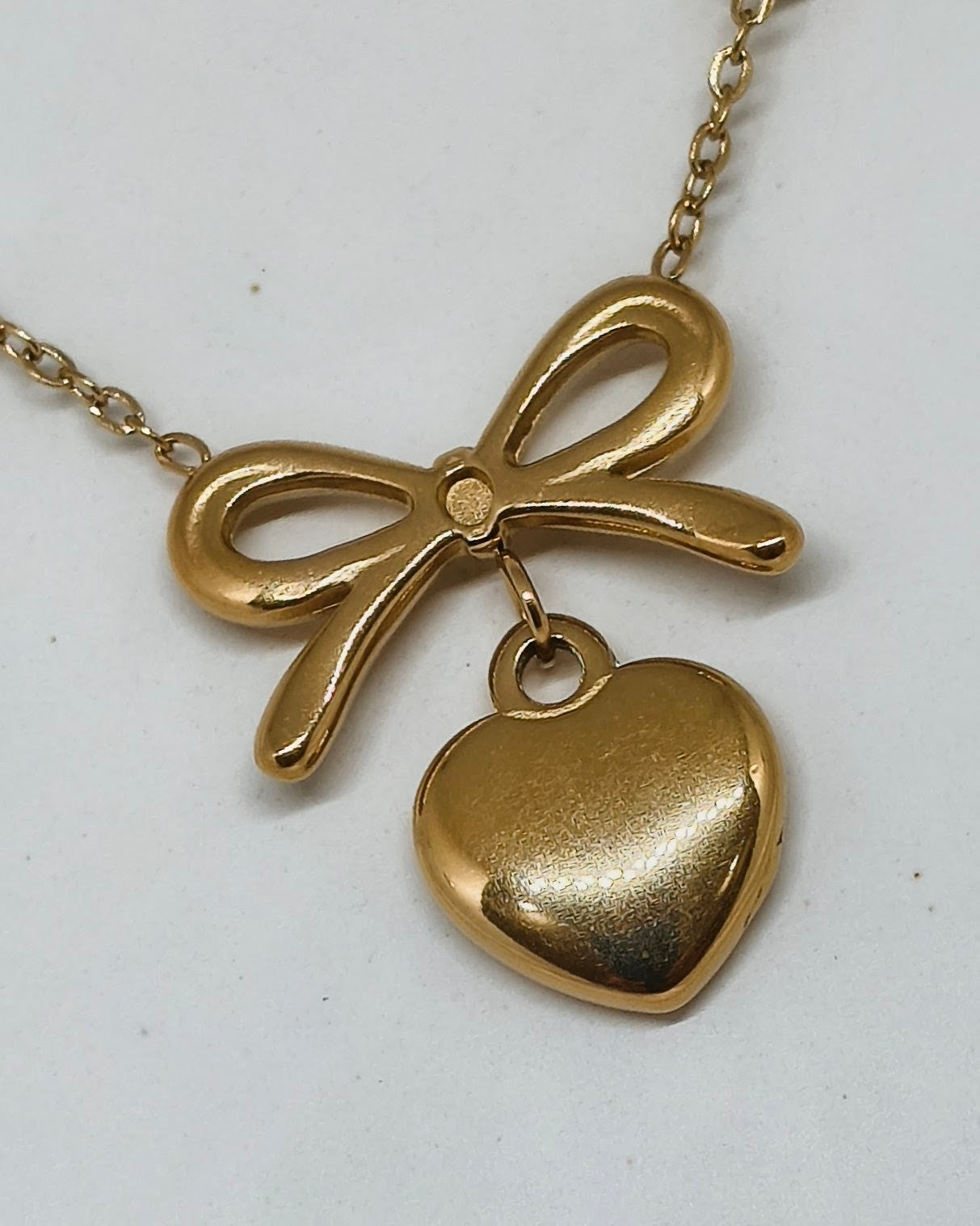Bow Heart Charm Necklace (With beaded chain)