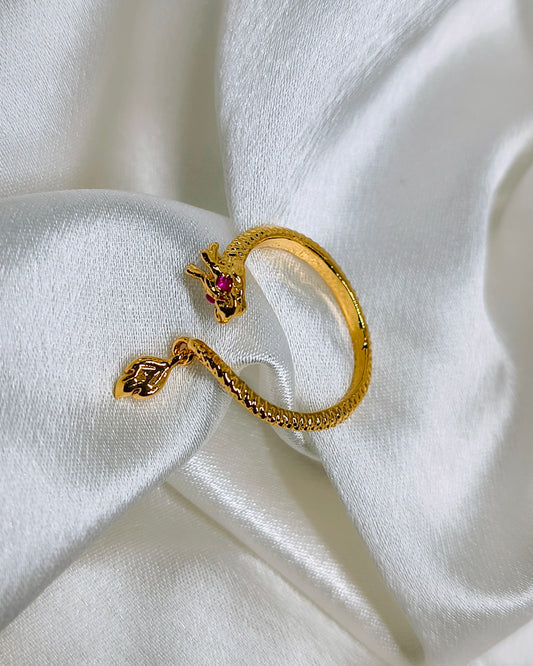 Lucky ruby dragon adjustable ring