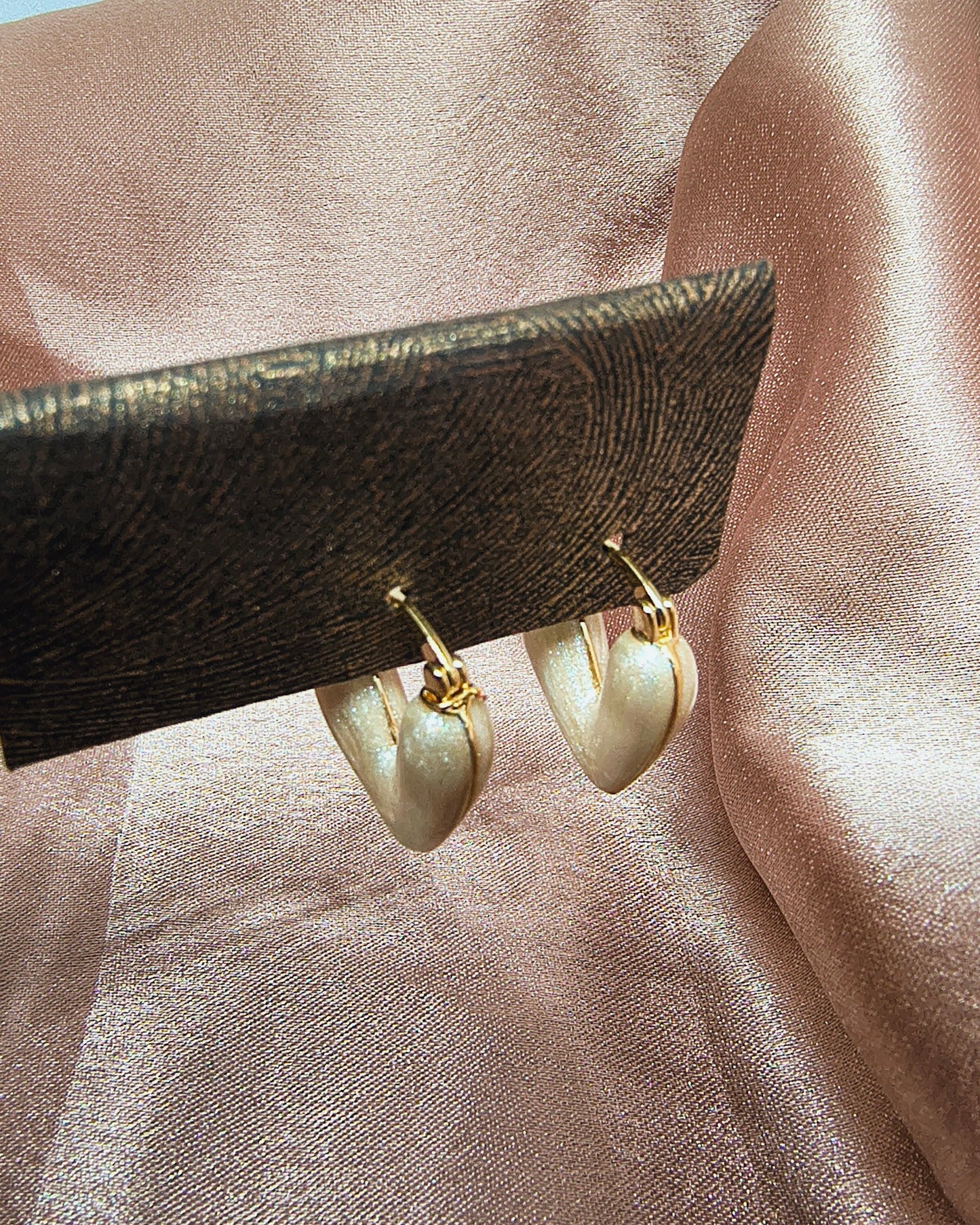 Korean Pearl Heart Hoops