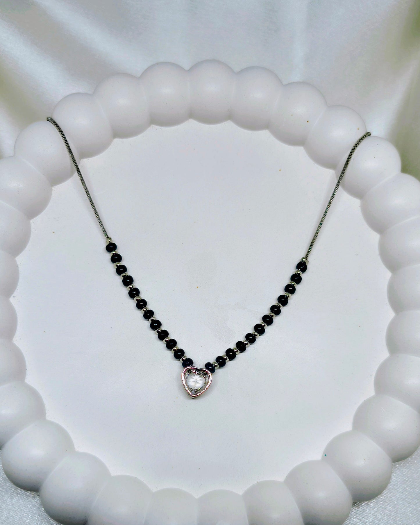 Moonstone heart mangalsutra (Silver color)
