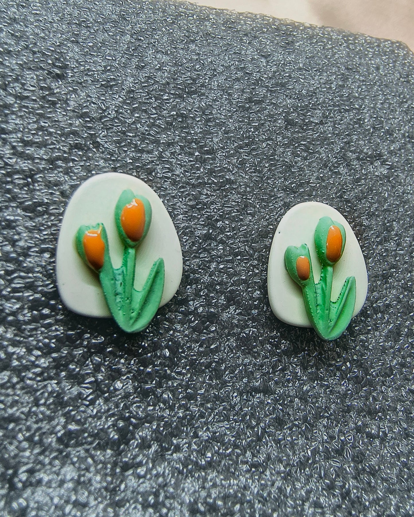 Korean orange tulip flower mini stud earrings