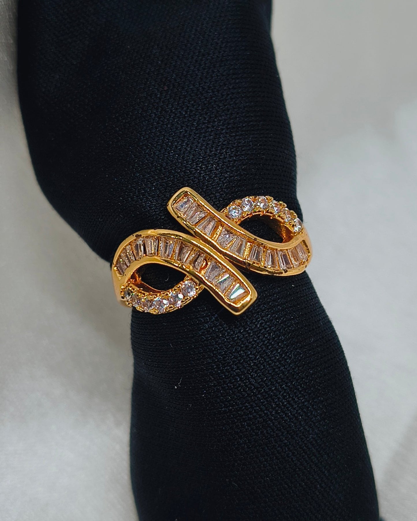 Crystal ribbon baguette adjustable ring