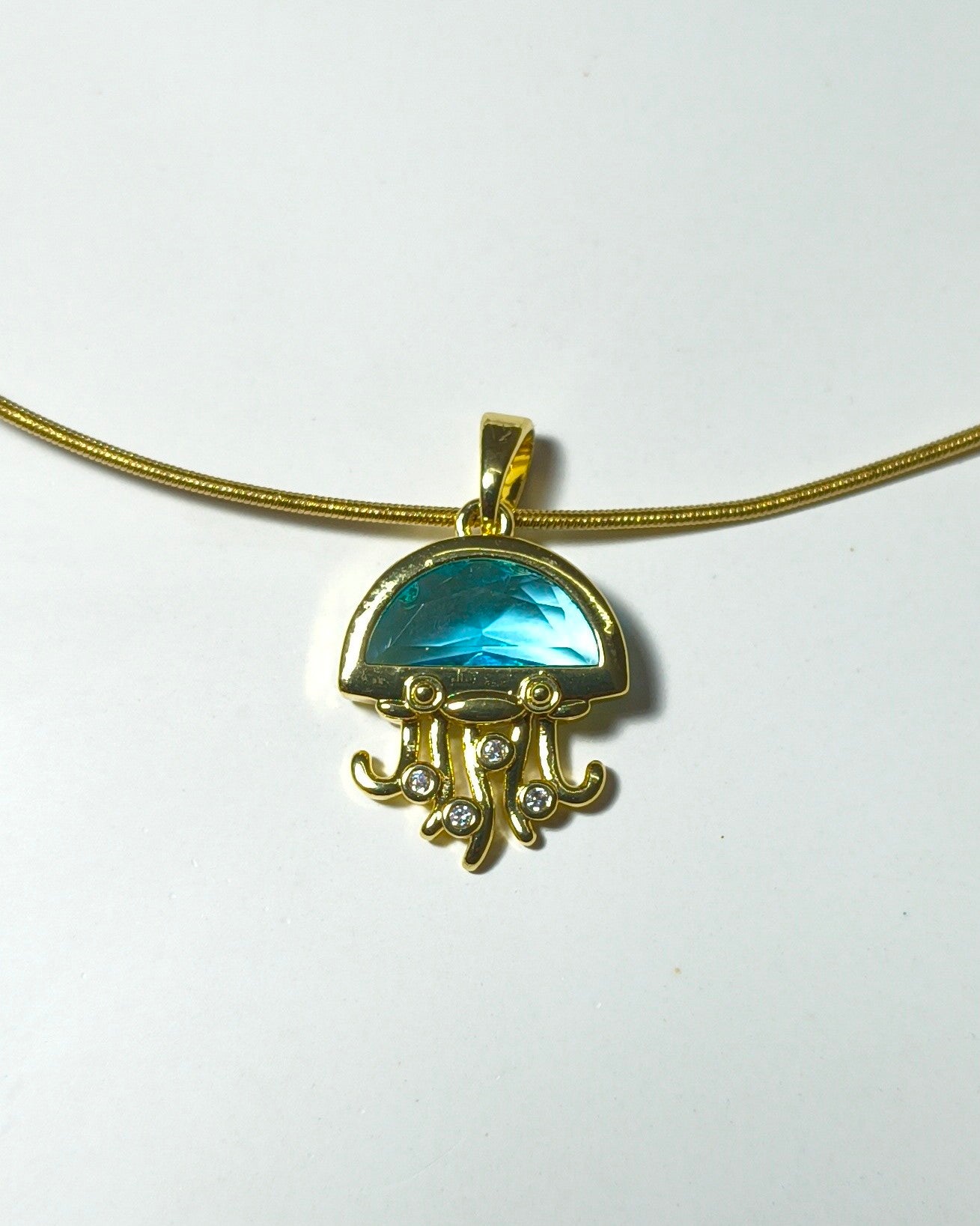 Blue jellyfish charm pendant necklace