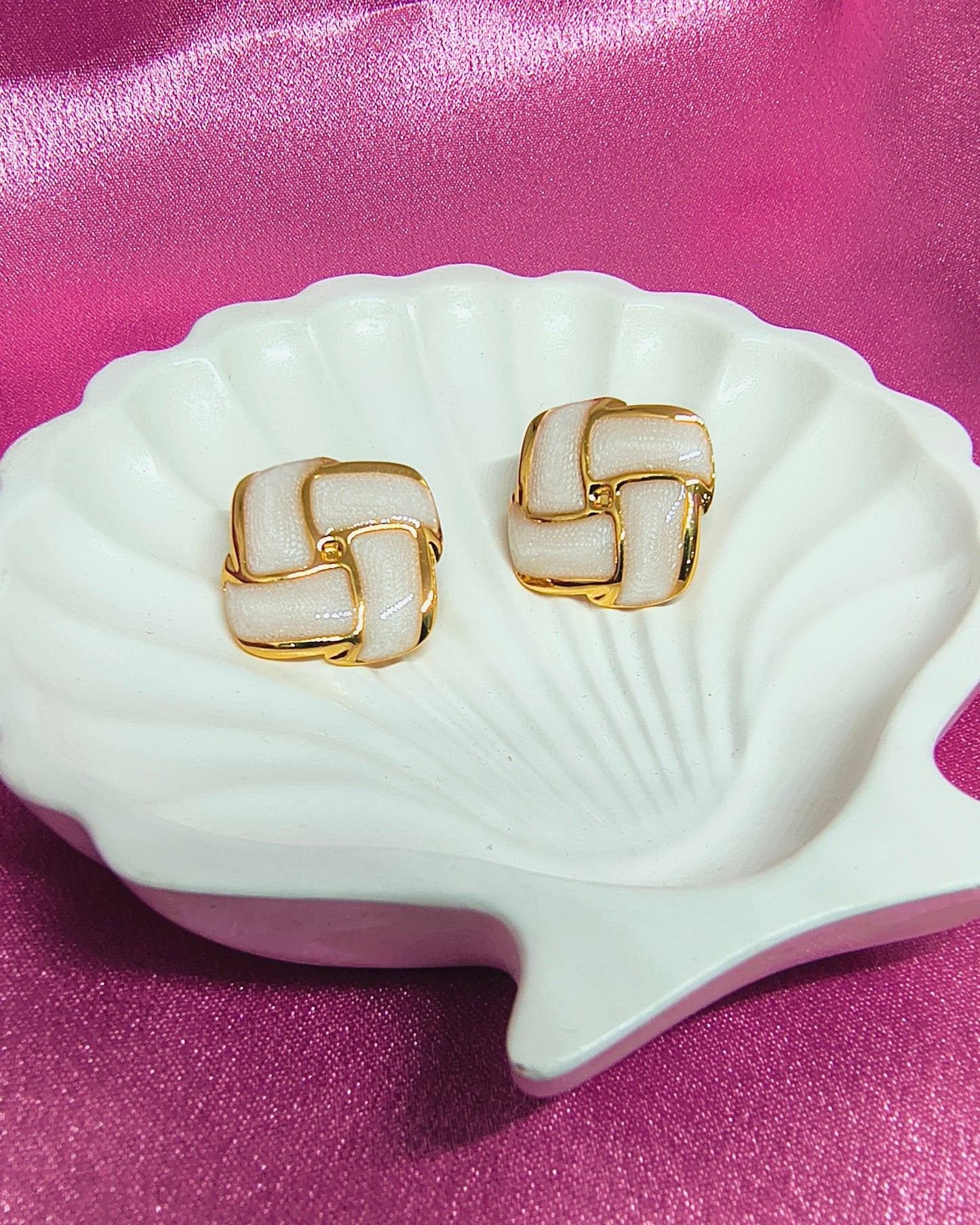 Ivory weave enamel stud earrings