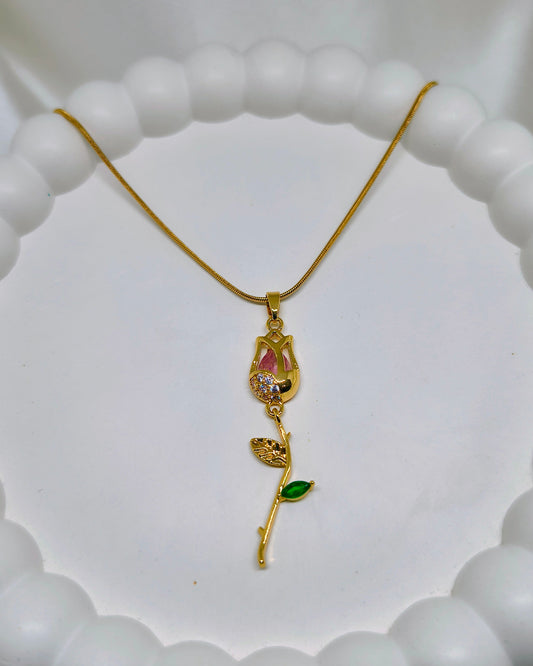Rose petal tulip charm necklace