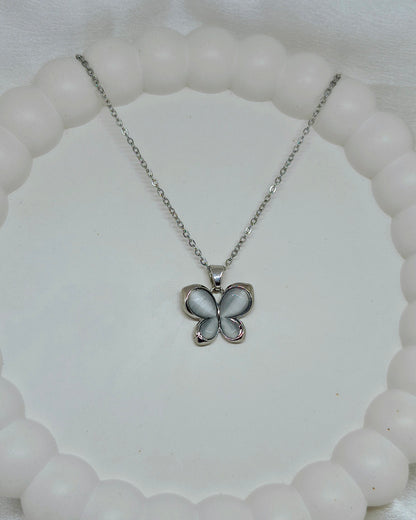 Pearl Glow Butterfly Pendant (Silver Color)