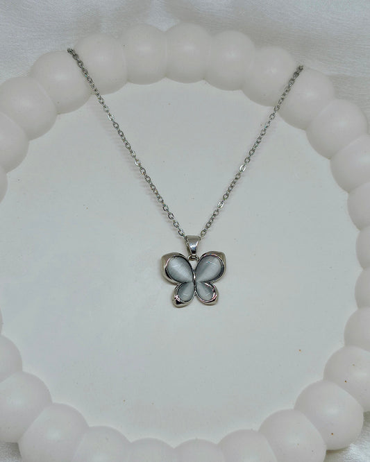 Pearl Glow Butterfly Pendant (Silver Color)