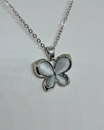 Pearl Glow Butterfly Pendant (Silver Color)