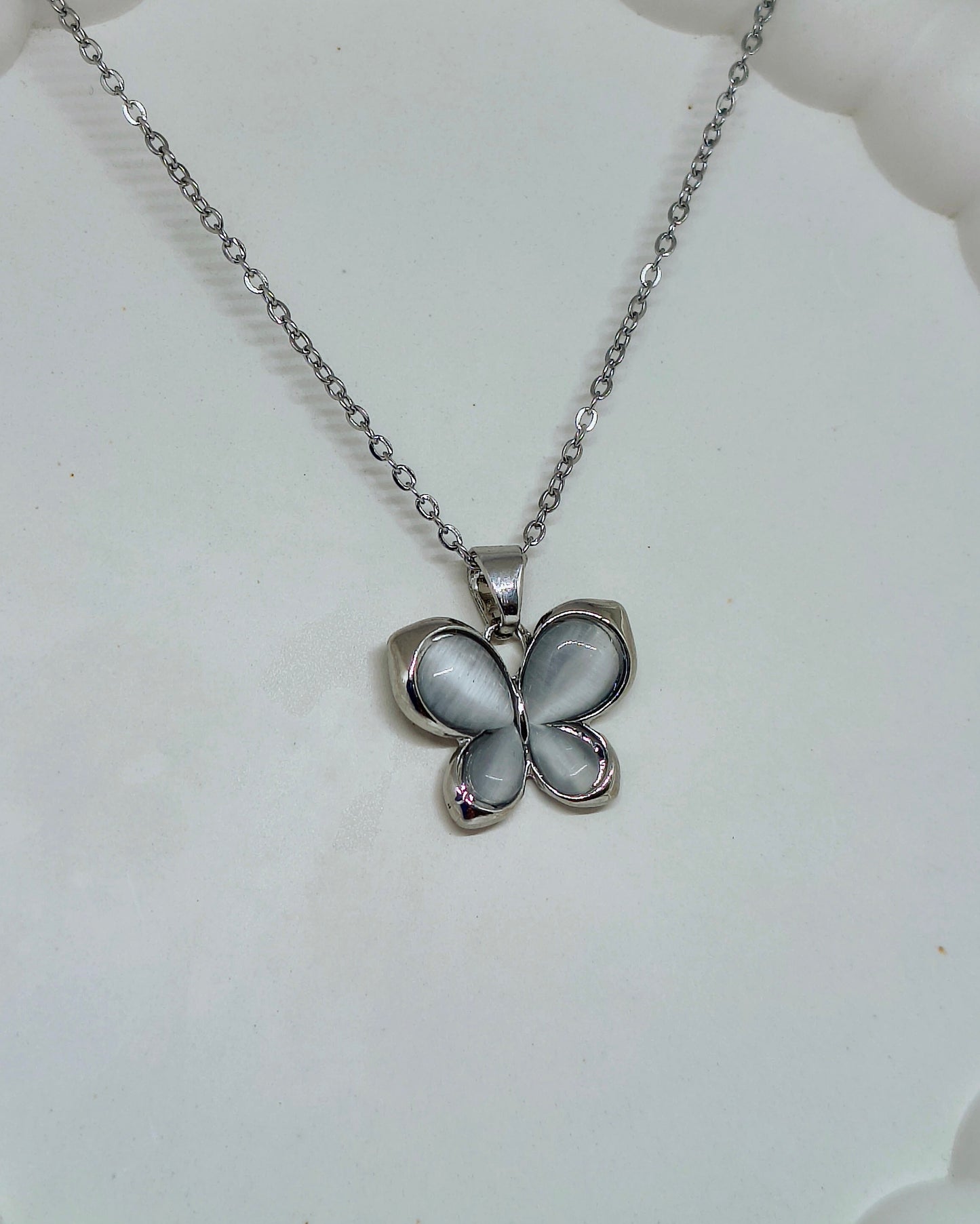 Pearl Glow Butterfly Pendant (Silver Color)