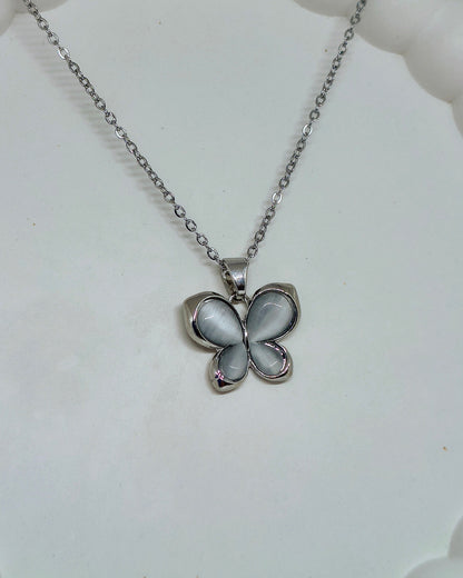 Pearl Glow Butterfly Pendant (Silver Color)