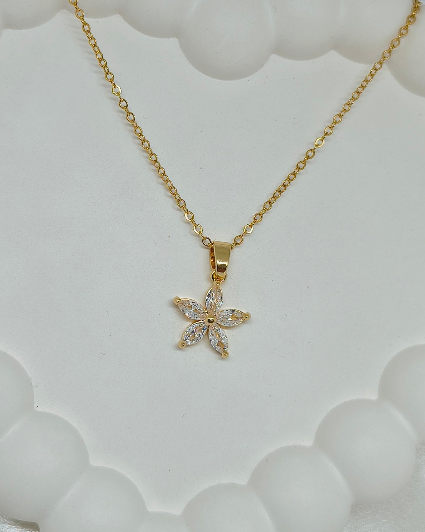 Floral crystal charm pendant necklace