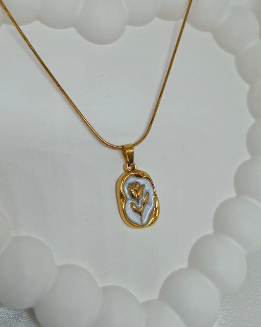 White aura tulip pendant necklace
