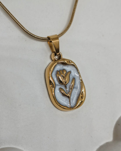 White aura tulip pendant necklace