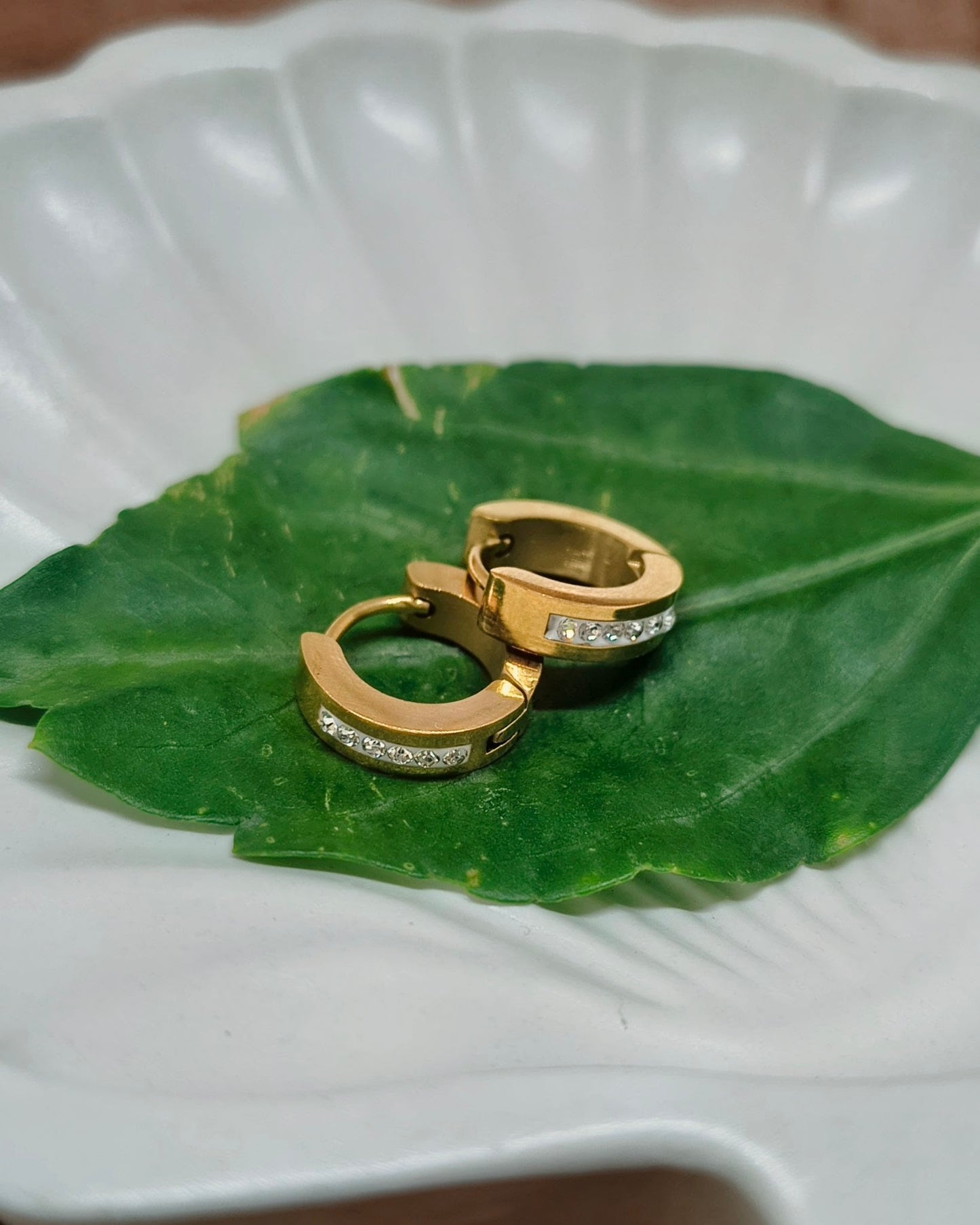 Crystal line mini huggie hoop earrings