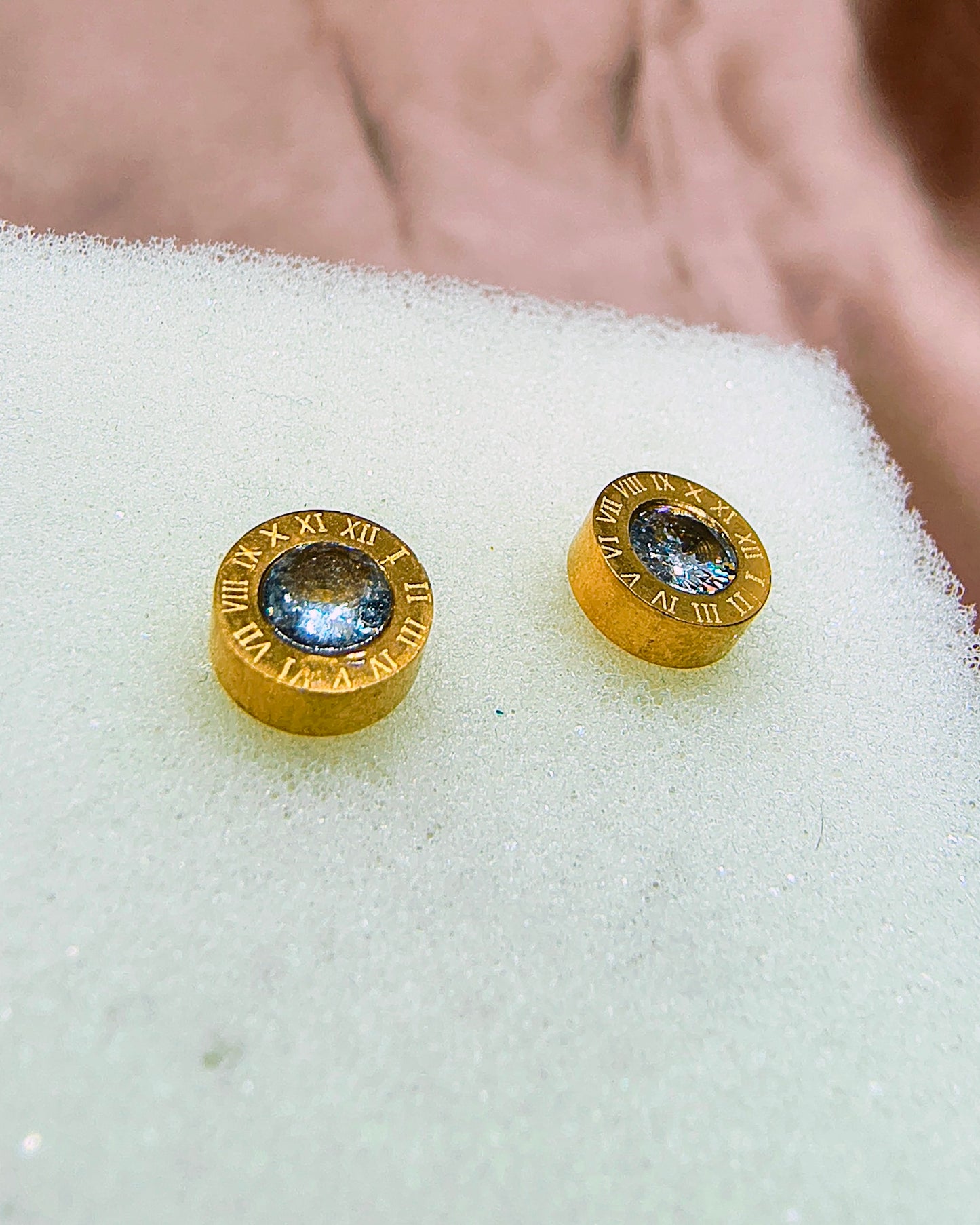 Imperial roman dial mini stud earrings