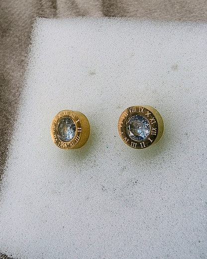Imperial roman dial mini stud earrings