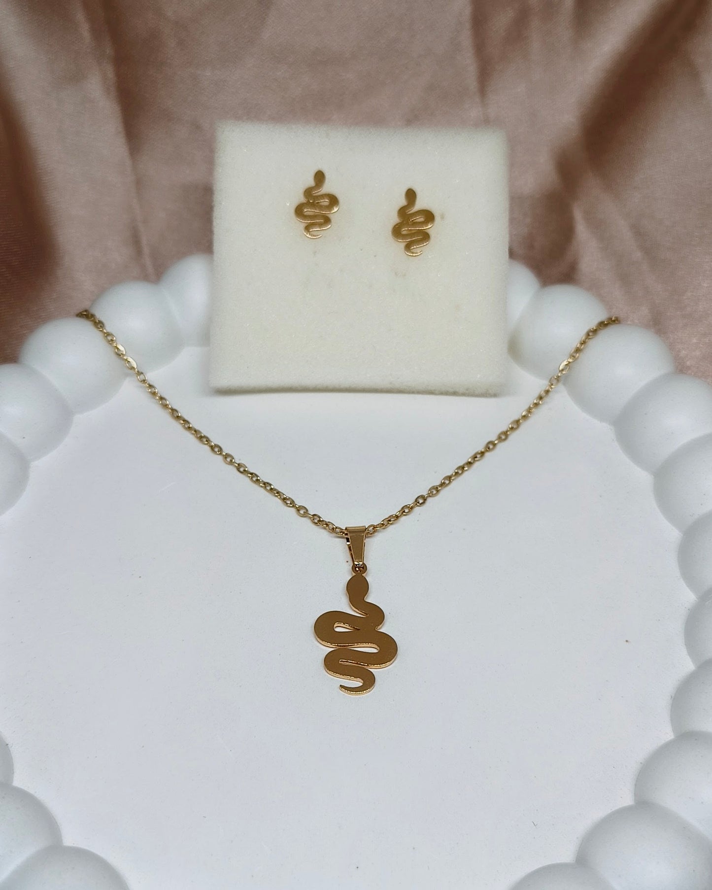 Mystic snake pendant and stud set