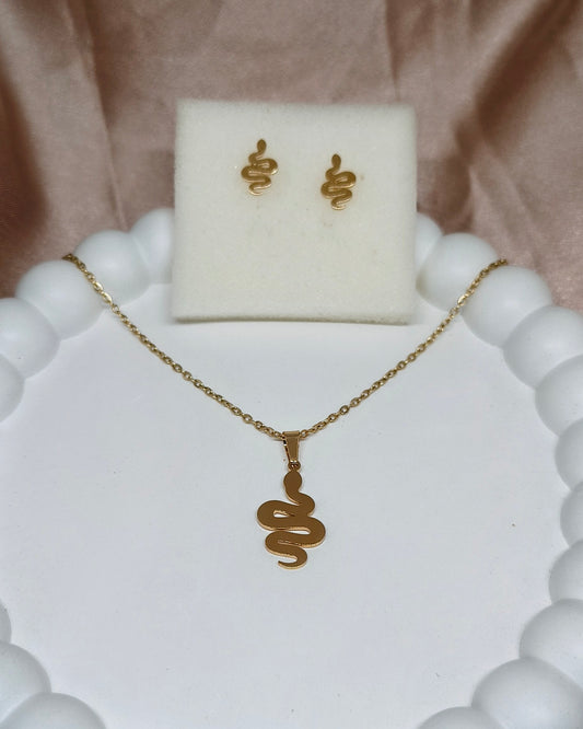 Mystic snake pendant and stud set