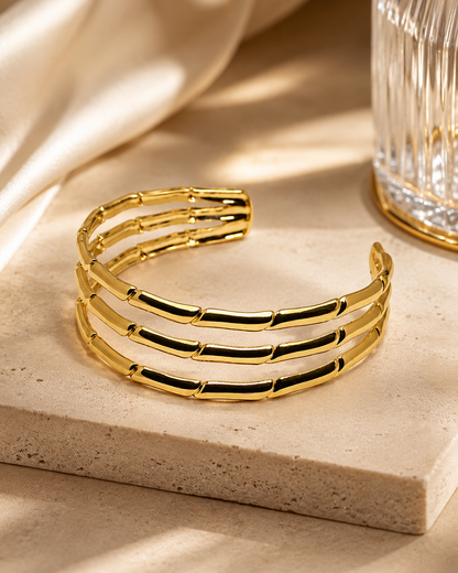 Triple Layer Bamboo Style Cuff Bracelet