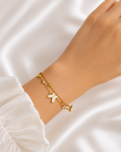 Butterfly double layered charm bracelet