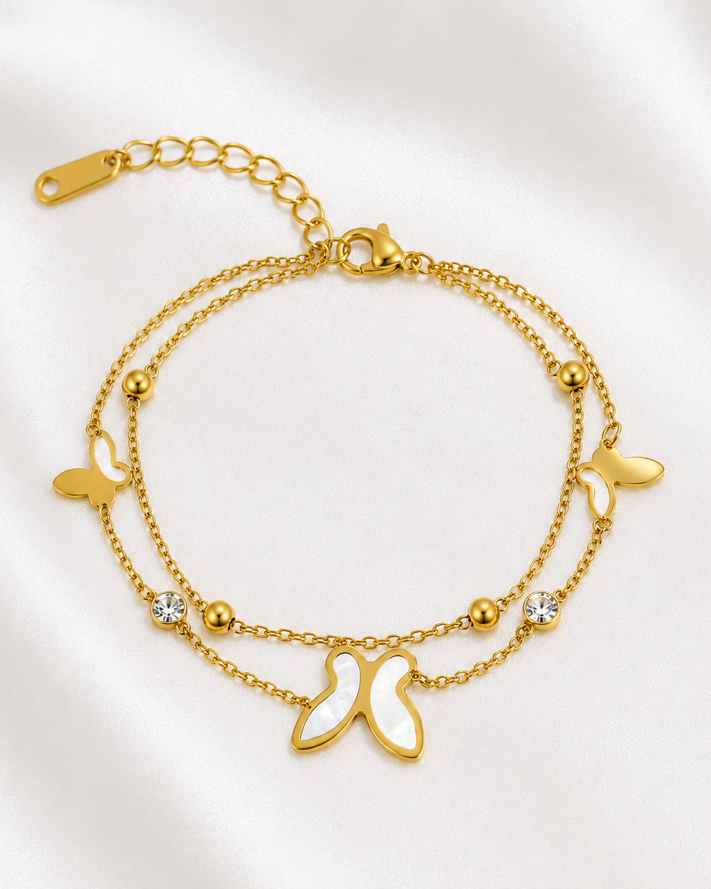 Butterfly double layered charm bracelet