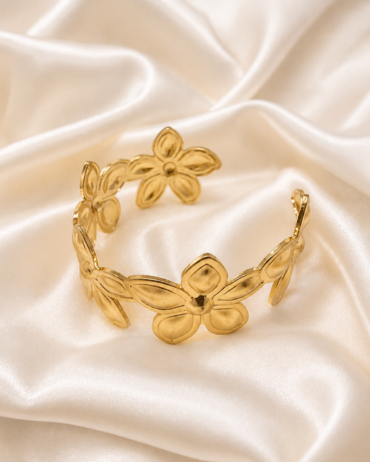 Interconnected flower cuff bracelet