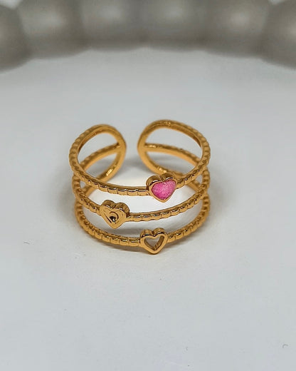 Triple heart layer adjustable ring