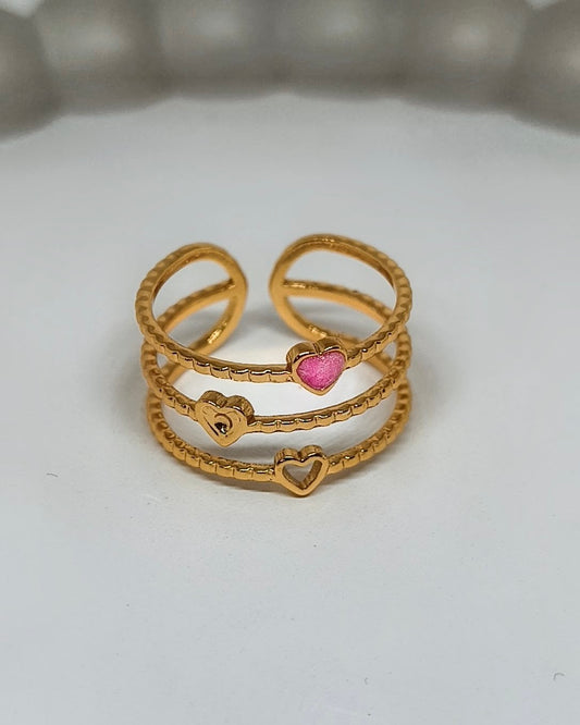Triple heart layer adjustable ring