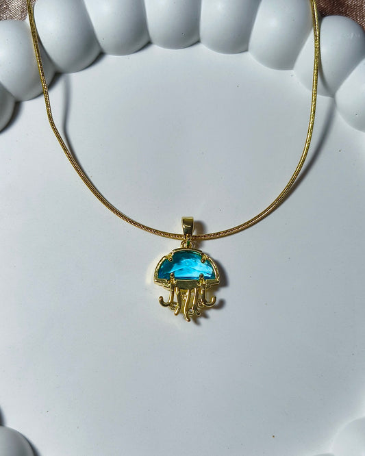 Blue jellyfish charm pendant necklace