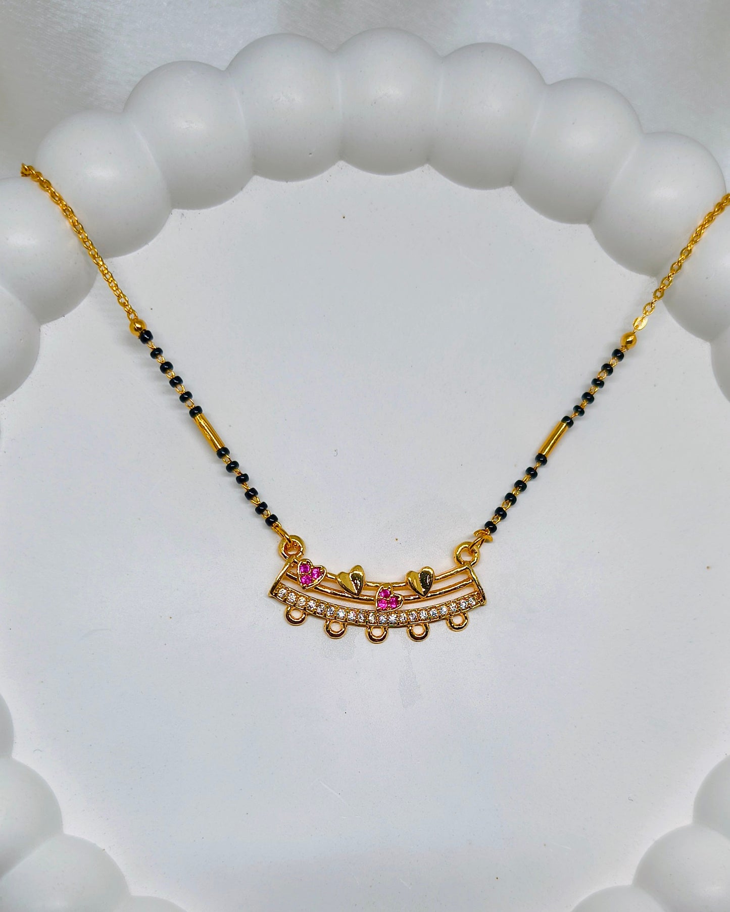 Pink heart arc mangalsutra