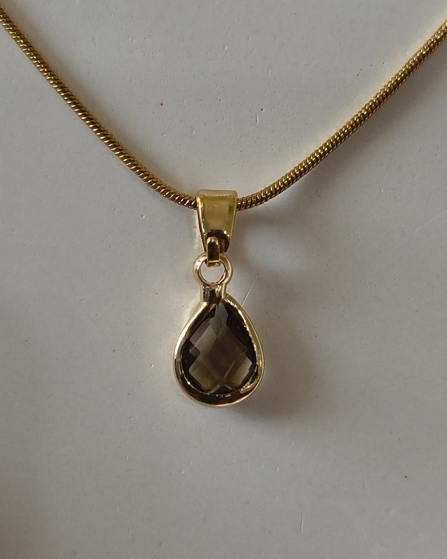 Teardrop shaped smokey quartz pendant necklace