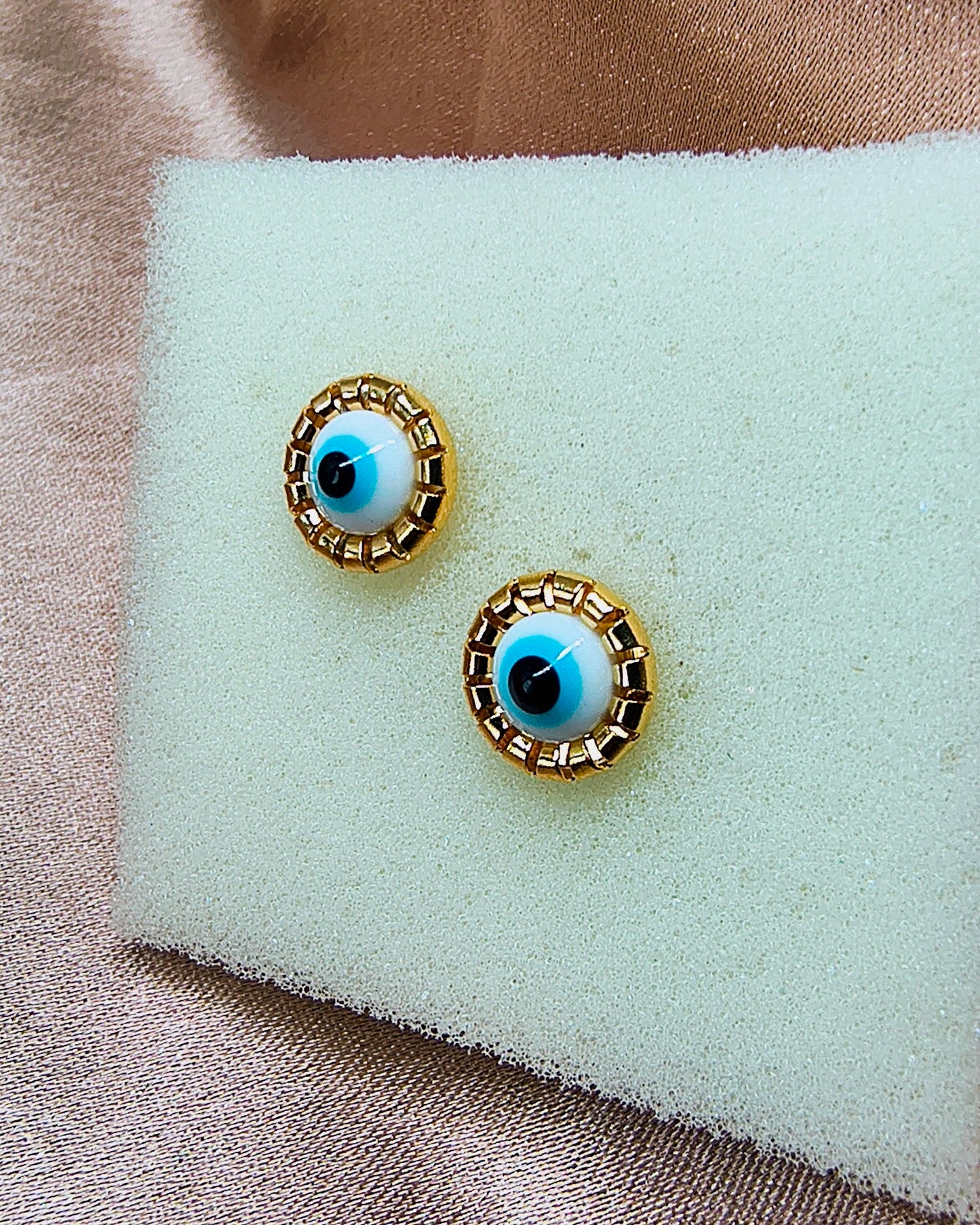 Halo evil eye mini stud earrings