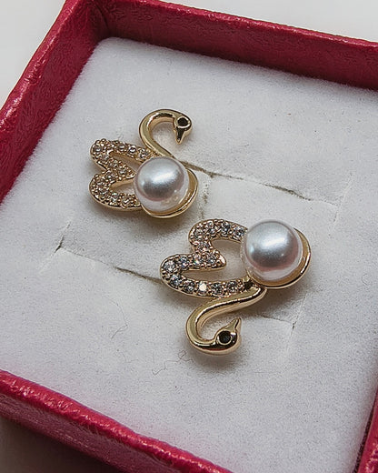 Pearl swan stud earrings