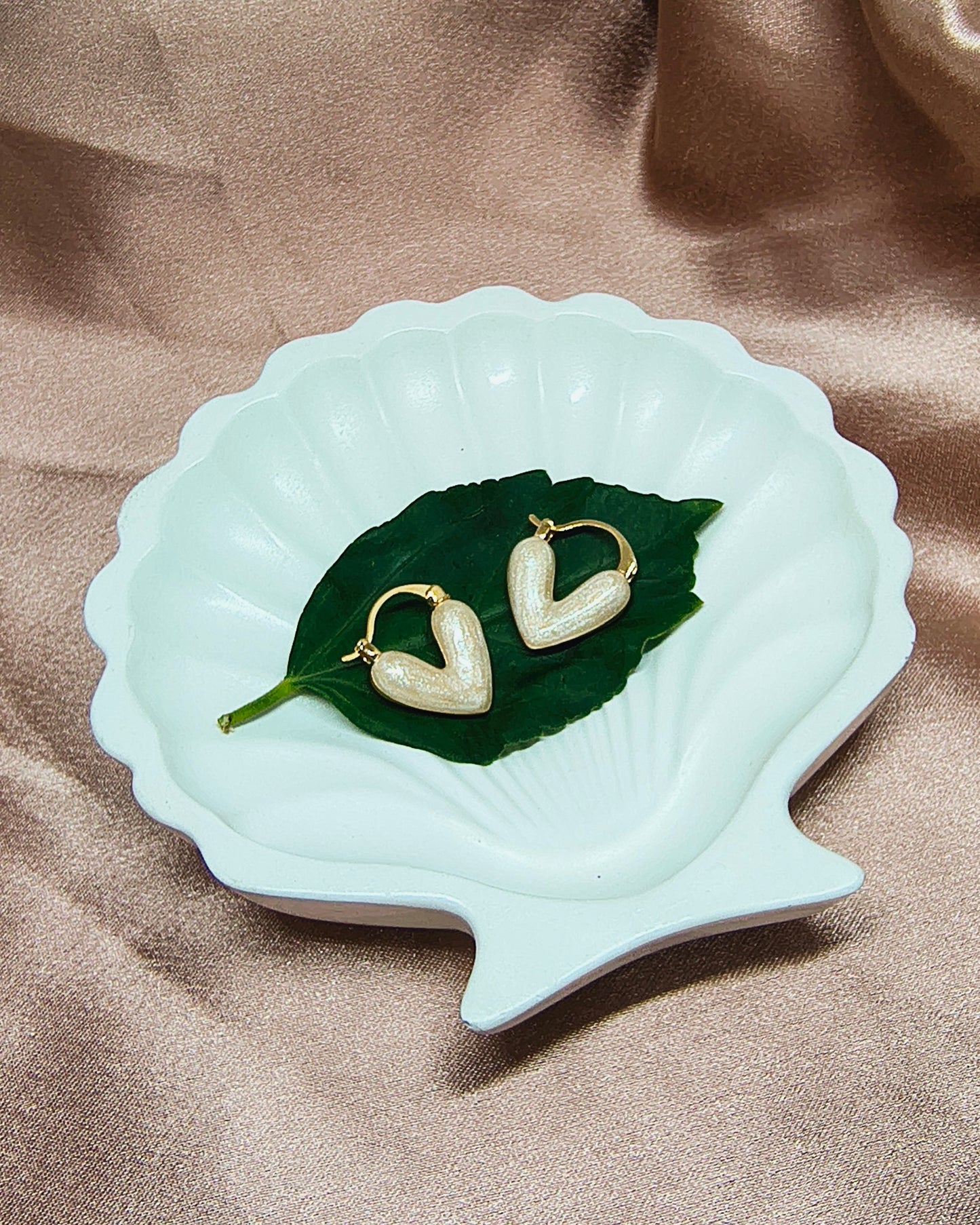 Korean Pearl Heart Hoops