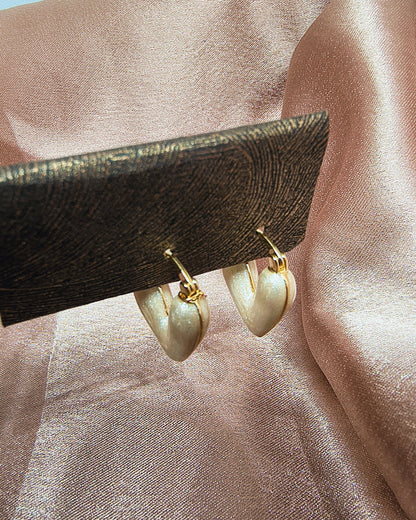 Korean Pearl Heart Hoops