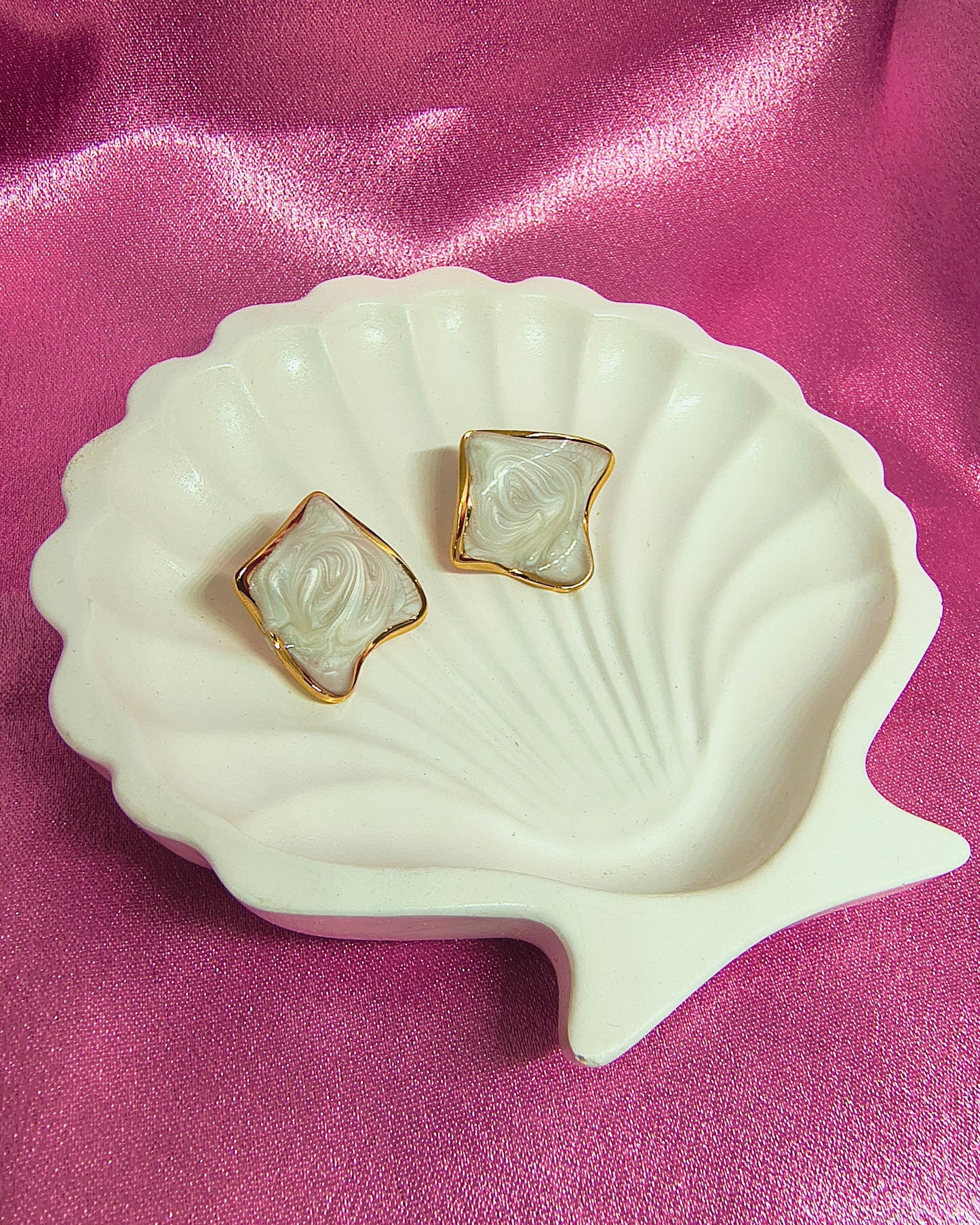 Ivory marble stud earrings