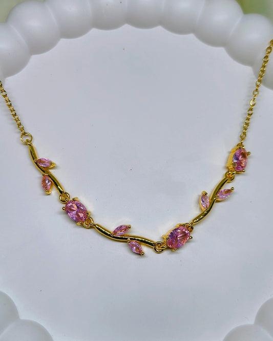 Pink color tulip pendant necklace