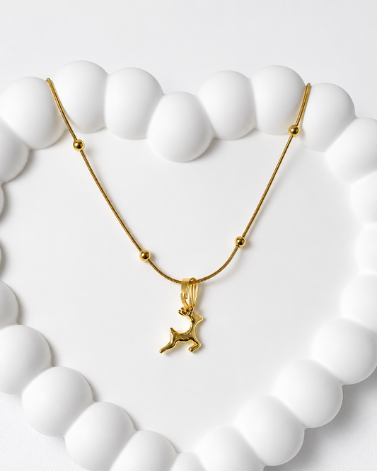 Deer pendant necklace (With beaded chain)