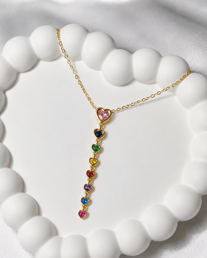 Multi colored heart drop crystal necklace