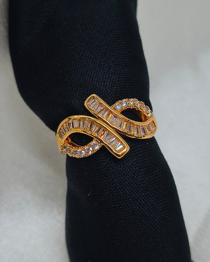 Crystal ribbon baguette adjustable ring