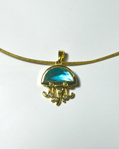 Blue jellyfish charm pendant necklace