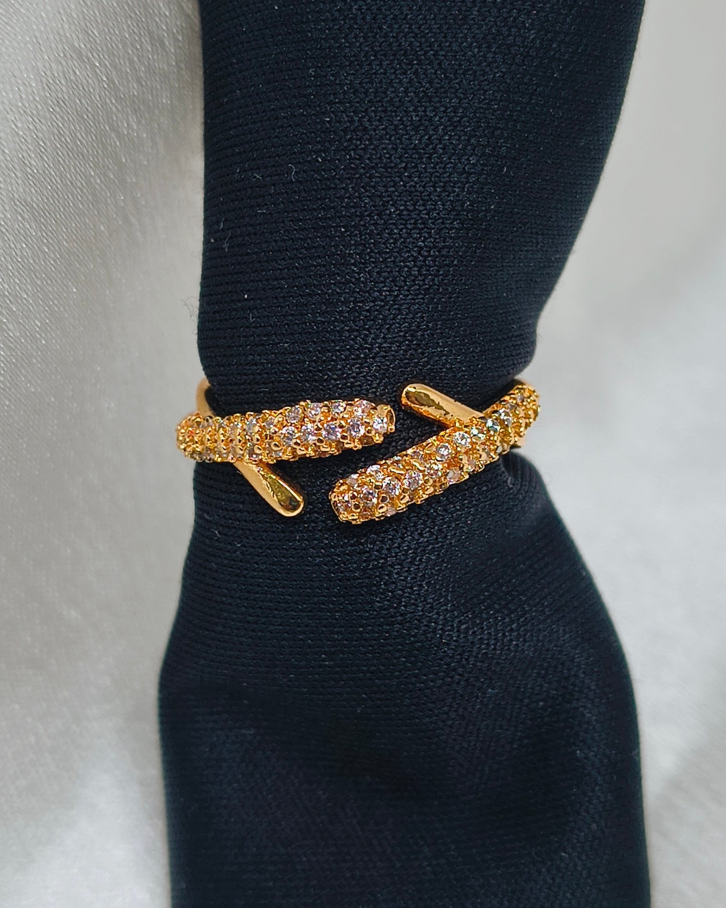 Pave interlaced adjustable ring