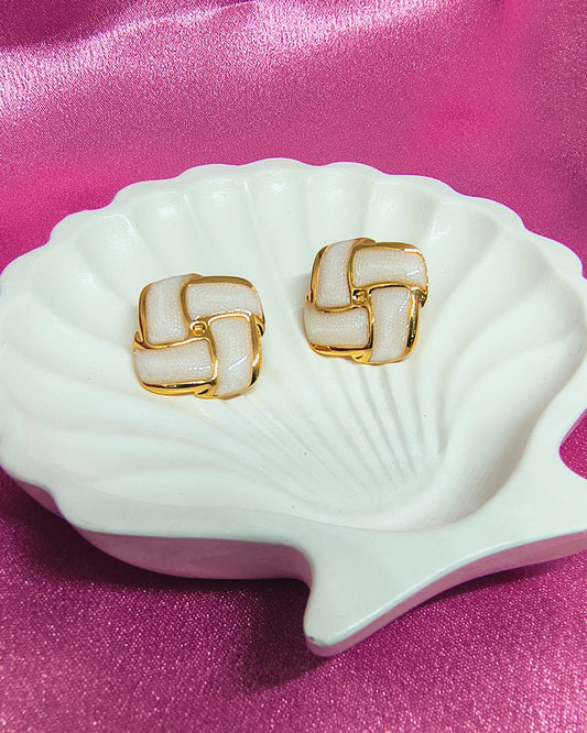 Ivory weave enamel stud earrings