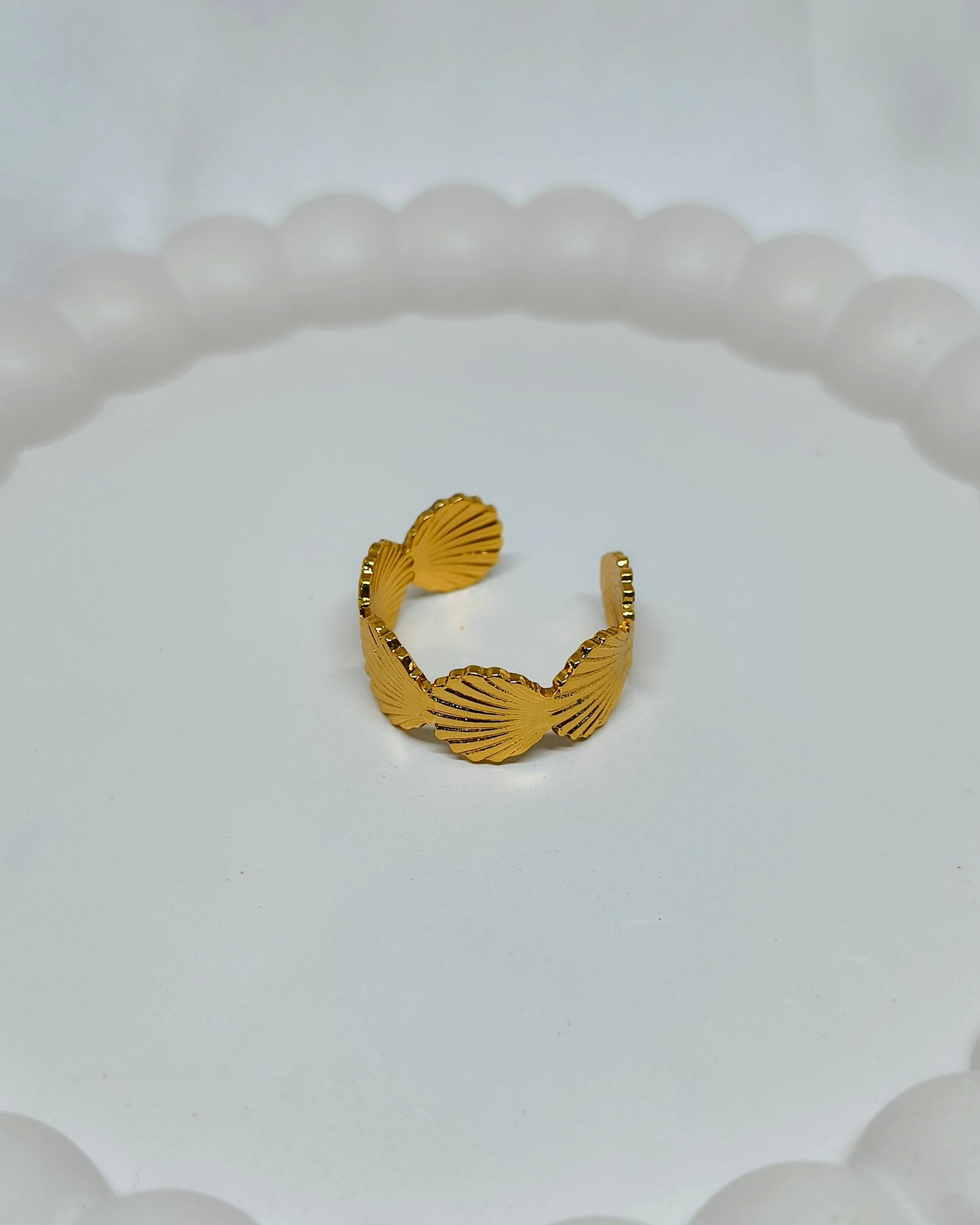 Coastal seashell adjustable ring