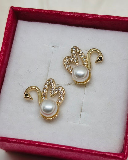 Pearl swan stud earrings