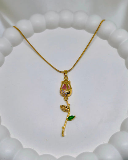 Rose petal tulip charm necklace