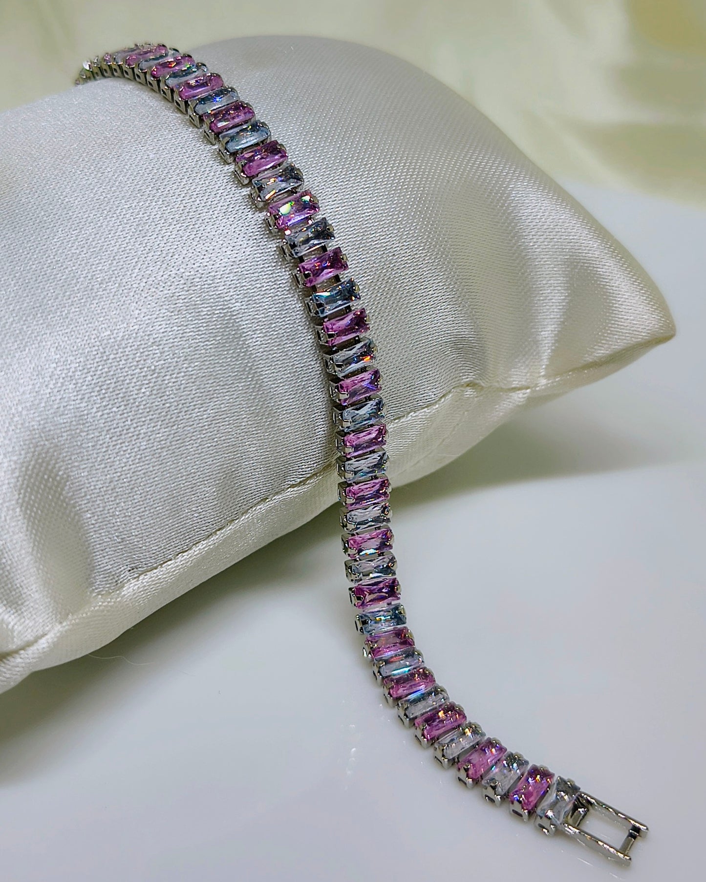 Pink & white color tennis bracelet