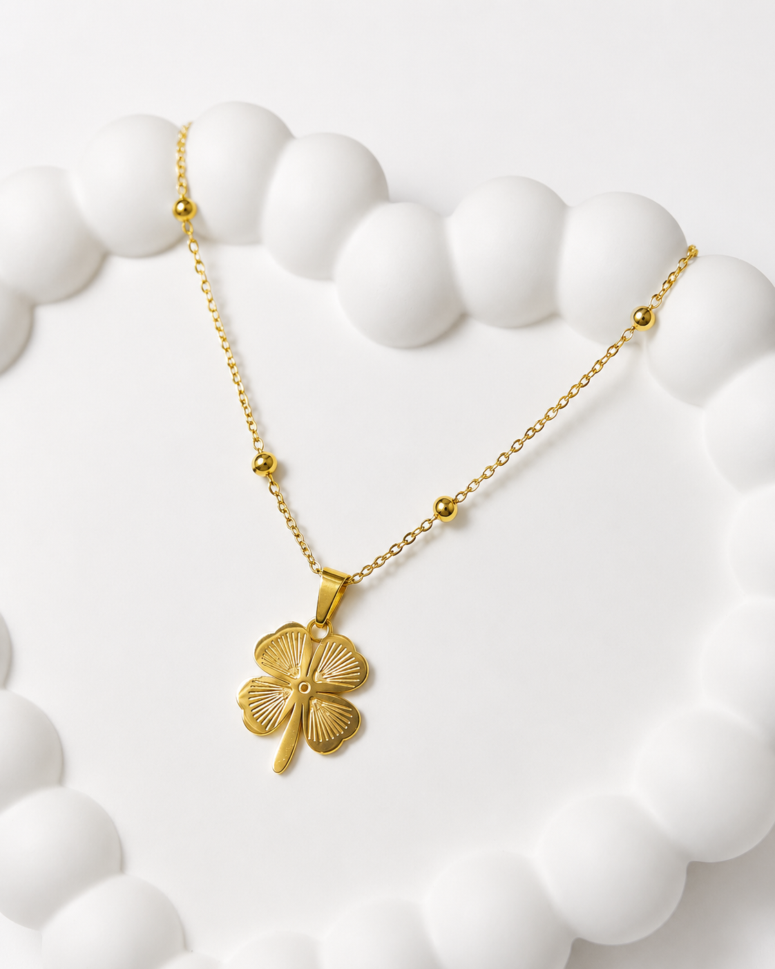 Four leaf Clover pendant necklace (with beaded chain)