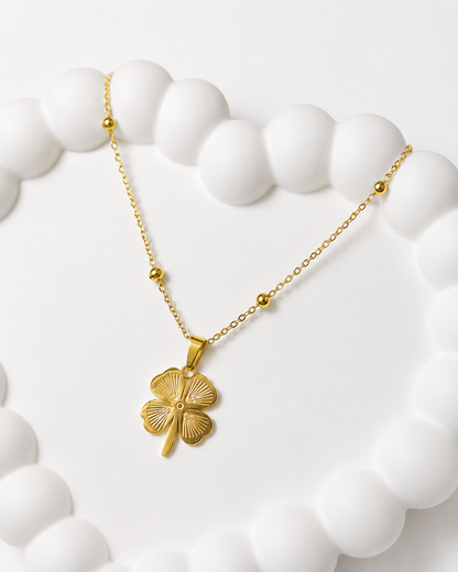Four leaf Clover pendant necklace (with beaded chain)
