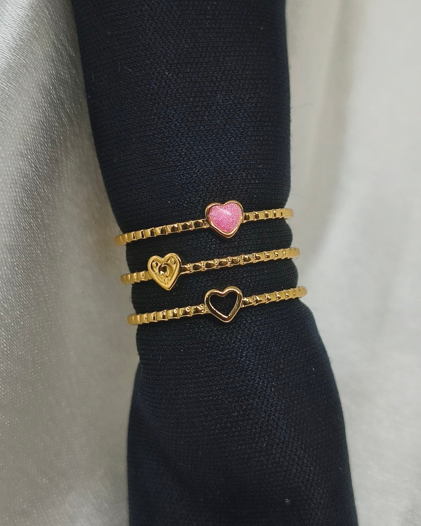 Triple heart layer adjustable ring